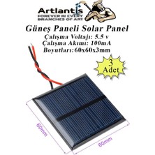 Artlantis Güneş Paneli Solar Panel 6x6 cm 5.5 Volt 100 Ma 3 Adet Güneş Enerjisi Okul Sınıf Deney Çalışmaları 60X60 mm