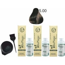 Organik Saç Boyası 5.00 Açık Kahve 60ML X3 Adet+Oksidan 90ML+BOYAMA Seti