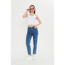 Kutaf Koyu Mavi Slım Fit Mom Jean