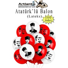 Artlantis Atatüklü Balon 100 Adet Ata Balon Süsleme 29 Ekim 23 Nisan Kırmızı Beyaz Balon Bayrak Balon Bayram
