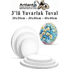 Artlantis Yuvarlak Tuval 20X20 30X30 40X40 3 Adet Arkadan Zımbalı Astarlı Resim Tuvali Daire Tuval Akrilik Boya Yağlı Boya