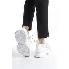 Limeo Siyah Parlak Taş Zincir Şeritli Yumuşak Rahat Yüksek Tabanlı Sneaker Kadın Spor Ayakkabı