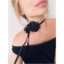 Kumaş Choker Çiçek Kolye Gül Kolye Tasma Bağlamalı Çiçek Kolye