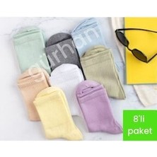 Unisex Çok Renkli Kolej Çorap Düz 8 Çift Pamuklu Cotton