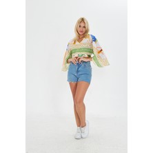 Kutaf Yeşil Bohem Crop Bluz