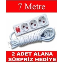 3'lü Ara Kablo Anahtarlı Topraklı Grup Priz (7 Metre) Priz He