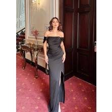 Meris Kol Taş Detay Yırtmaçlı Abiye 4691