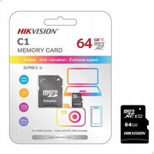 Hikvision HS-TF-C1-64G microSDXC™-64G-Class 10 and UHS-I  - TLC MicroSD Hafıza Kartı