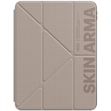 iPad Air 11 2025 M3 Kılıf Skinarma Kabartma Baskı 360 Tam Koruma Arkası Şeffaf Standlı Gamma Gold