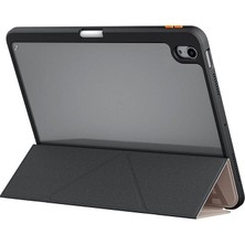 iPad Air 11 2025 M3 Kılıf Skinarma Kabartma Baskı 360 Tam Koruma Arkası Şeffaf Standlı Gamma Gold