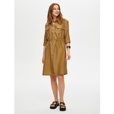 Faik Sönmez Beli Tünelli 3/4 Kol Tensel Keten Elbise S25ELB016