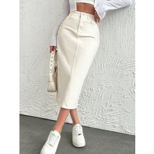 Dema Kadın Ekru Pamuk Denim Etek