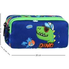 Niss Store Waddell Lisanslı Lacivert - Yeşil Dinazor Desenli 2 Cepli Kalem Kutusu
