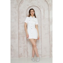 Kutaf Kısa Kollu Denim Elbise