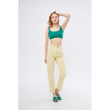 Kutaf Paçası Kesik Straight Jean Pantolon