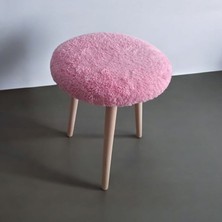 Reny Ahşap Retro Ayak Dekoratif Pembe Peluş Puf Tabure Bench Koltuk Sandalye