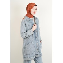 Denim Ceket Ön Taş Detaylı Araboy Ceket Alt Cepli Mavi