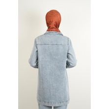 Denim Ceket Ön Taş Detaylı Araboy Ceket Alt Cepli Mavi