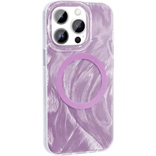 ZORE Apple iPhone 14 Pro Max Kılıf Magsafe Şarj Özellikli Fırça Boya Desenli Zore Palet KAPAK-PEMBE-86804