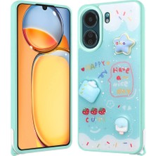ZORE Xiaomi Poco C65 Kılıf Parlayan Sıvılı Simli Kabartma Figürlü Zore Cevze KAPAK-YEŞIL-8680436756959-OT
