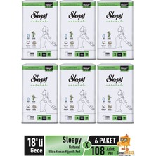 Sleepy Natural Ultra Hassas Hijyenik Ped 18'li Gece x 6 Paket