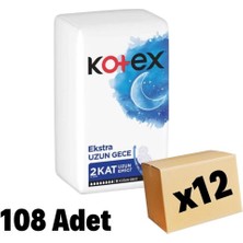 Kotex Ultra 9'lu Extra Uzun Gece 12’li Paket 108 Adet Nefes Alabilen Yüzey ile Konforlu Kullanım