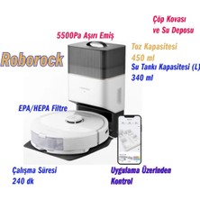 Roborock Premium Lüx Plus Beyaz Akıllı Robot Süpürge 1500 Pa Emiş Gücü Sert Zemin İçin Akıllı Haritalama Özelliği