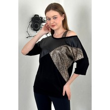 Asil Omzu Askılı Parça Detaylı Rahat Kumaş T-Shirt