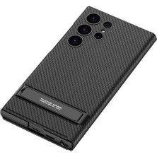 ZORE Galaxy S24 Ultra Kılıf Kamera Korumalı Karbon Tasarım Zore Droga Standlı Kartlıklı Kapaklı Kılıf-Siy