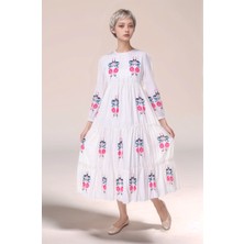 Genç Kız Tesettüre Uygun Uzun Pamuklu Keten ELBISE-ELB-2042