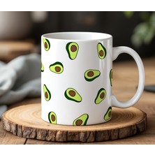 Avakado Tasarımlı Beyaz Seramik Baskılı Kupa Bardak 330 ml