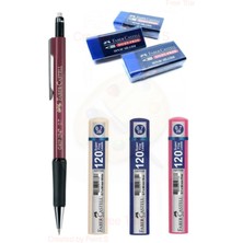 Faber-Castell L 1347 Versatil Kalem 0.7 Bordo + 120'LI 0.7 Uç 3 Adet + 3 Adet Sınav Silgisi Dust-Free Mavi
