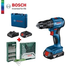 Bosch Gsb 185-LI Çift Akülü Kömürsüz Darbeli Matkap Vidalama Şarjlı Matkap 41 Parça Bits Uç Aksesuar Set