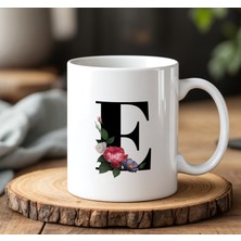 BB Design E Harfi Tasarımlı Beyaz Seramik Baskılı Kupa Bardak 330 ml