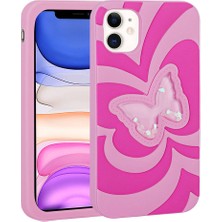 ZORE Apple iPhone 11 Uyumlu Sıvılı Simli Kelebekli Tasarım Zore Vodena Kapak-Pembe KOYU-8680436724385-TA94555-O