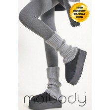 ™ %100 Akrilik Premium Triko Örgü Leg Warmer Ayak Isıtıcı Tozluk Gri