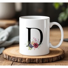 BB Design D Harfi Tasarımlı Beyaz Seramik Baskılı Kupa Bardak 330 ml
