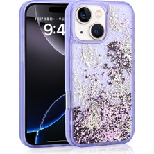 ZORE Apple iPhone 15 Uyumlu Kılıf Sıvılı Simli Kelebek Baskılı Şeffaf Arka Yüzey Zore Glis Silikon Kapak-Mor-86