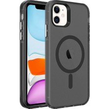 ZORE Apple iPhone 12 Kılıf Zore Magsafe Şarj Özellikli Buzlu Transparan C-Pro Sert KAPAK-SIYAH-8680436703