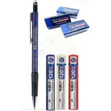 Faber-Castell L 1347 Versatil Kalem 0.7 Mavi + 120'LI 0.7 Uç 3 Adet + 3 Adet Sınav Silgisi Dust-Free Mavi
