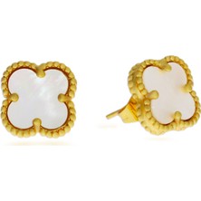 Kadın Beyaz Yonca Model Çelik Küpe