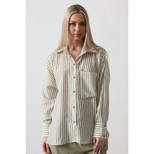 Defy Moda Tek Cep Çizgili Gömlek - Haki