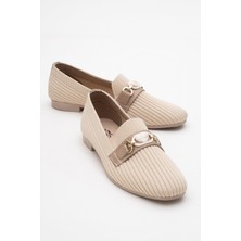 Ccway Kadın Tokalı Triko Ayakkabı Bej