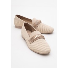 Ccway Kadın Tokalı Triko Ayakkabı Bej