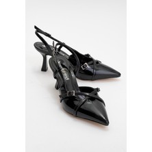 Ccway Kadın Sivri Burunlu Topuklu Ayakkabı Siyah Rugan