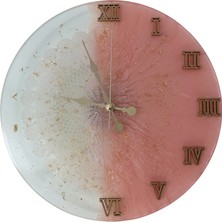 Epoksi Reçine Duvar Saati - Yarım Dantel Pudra Pembe - Çapı: 30 cm
