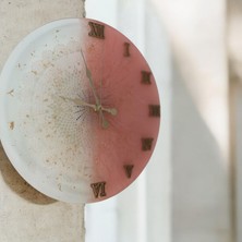 Epoksi Reçine Duvar Saati - Yarım Dantel Pudra Pembe - Çapı: 30 cm