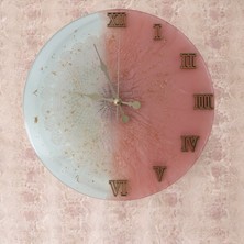 Epoksi Reçine Duvar Saati - Yarım Dantel Pudra Pembe - Çapı: 30 cm