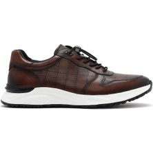 Derimod Erkek Kahverengi Kroko Desenli Bağcıklı Deri Sneaker 25SFD692318