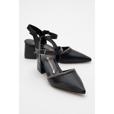 Ccway Kadın Taşlı Topuklu Ayakkabı Siyah Cilt